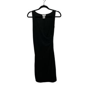 Y2K Hennes Collection Wrap Dress Midi Length Sleeveless Ruched Side Sexy Black 8
